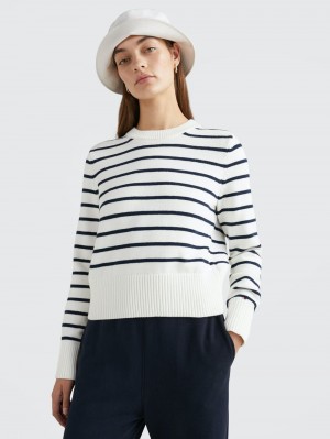 Tommy Hilfiger 1985 Kollektion Breton Stripe Jumpers Dam Blå Vita | 273-NQKGOA