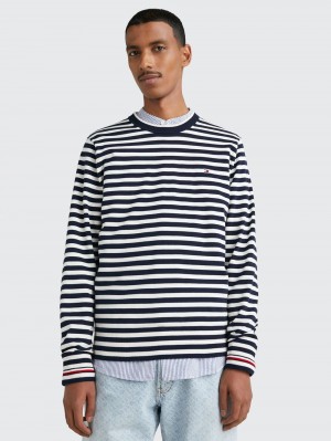 Tommy Hilfiger 1985 Kollektion Flag Organic Bomull Jumpers Herr Marinblå Vita | 371-TUDHQB