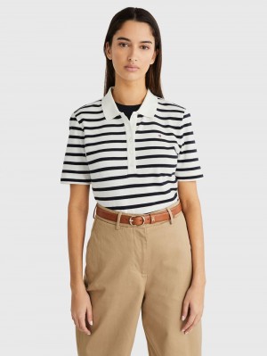 Tommy Hilfiger 1985 Pique Stripe Piketröja Dam Vita Marinblå | 827-JLKMRY