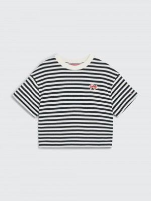 Tommy Hilfiger 3-7 Breton Stripe T-shirt Tjej Marinblå | 532-RIDGLO