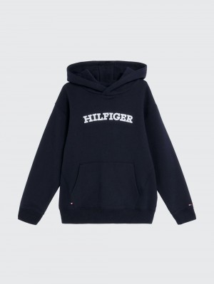 Tommy Hilfiger 3-7 Essential Arched Logo Hoodie Pojke Marinblå | 893-LWMSEF