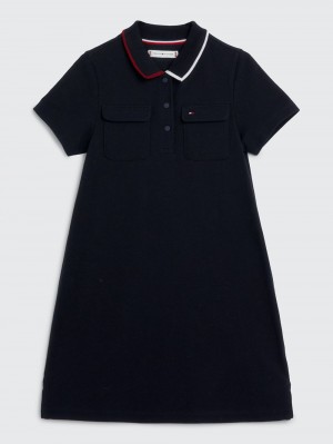 Tommy Hilfiger 3-7 Global Stripe Polo Klänning Tjej Blå | 813-XQYOLD