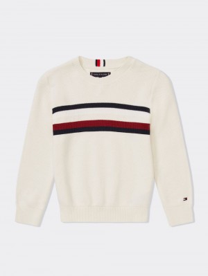 Tommy Hilfiger 3-7 Global Stripe Rib-Knit Jumpers Pojke Vita | 506-BATVKF