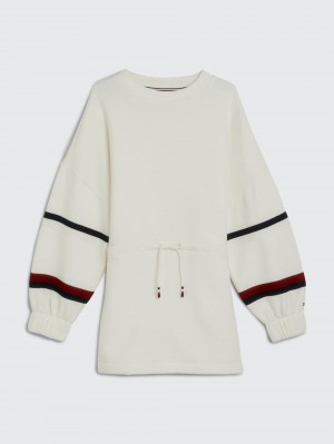 Tommy Hilfiger 3-7 Global Stripe Tröja Klänning Tjej Vita | 658-YLAEFO