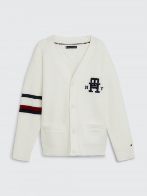 Tommy Hilfiger 3-7 Monogram Rib-Knit Relaxed Fit Kofta Pojke Vita | 240-SQLDFK