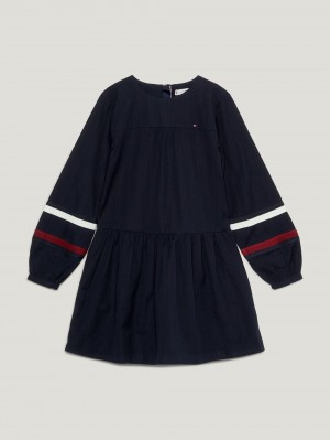 Tommy Hilfiger 8-16 Global Stripe Fit And Flare Klänning Tjej Blå | 908-TNUSFB