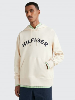 Tommy Hilfiger Arched Logo Archive Fit Hoodie Herr Beige | 352-HDTOYA