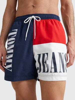 Tommy Hilfiger Archive Colour-Blocked Mid Length Badshorts Herr Marinblå | 601-SBHPEA