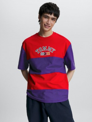 Tommy Hilfiger Archive Colour-Blocked Oversized Fit T-shirt Herr Röda | 589-NSYHAB