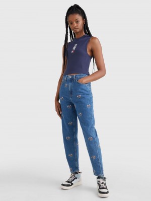 Tommy Hilfiger Archive Cropped Fit Logo Linne Dam Marinblå | 649-UNAGOJ