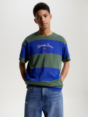 Tommy Hilfiger Back Logo Colour-Blocked Relaxed Fit T-shirt Herr Blå | 106-QEWCVG