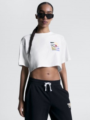 Tommy Hilfiger Back Logo Cropped Oversized T-shirt Dam Vita | 641-JWFUIB