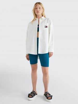 Tommy Hilfiger Badge Boyfriend Skjorta Dam Vita | 295-SLNPUR