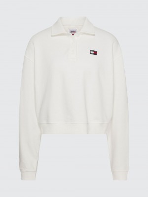 Tommy Hilfiger Badge Long Sleeve Relaxed Rugby Polo Skjorta Dam Vita | 194-XMPZEU