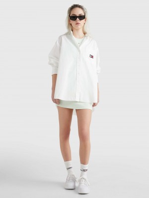 Tommy Hilfiger Badge Oversized Skjorta Dam Vita | 470-FIQCBT