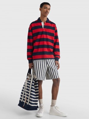 Tommy Hilfiger Block Stripe Archive Fit Rugby Skjorta Herr Röda Marinblå | 960-FJDVCP