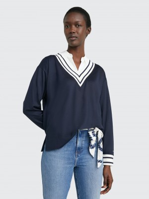 Tommy Hilfiger Border Tröjor Dam Marinblå | 802-XBLVMD