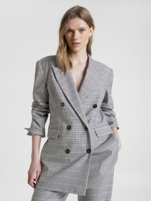 Tommy Hilfiger Check Relaxed Fit Double Breasted Blazer Dam Blå | 041-KCTBDW