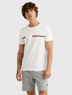 Tommy Hilfiger Chest Tryck T-shirt Herr Vita | 265-YFLQIG