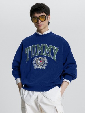 Tommy Hilfiger College Boxy Fit Logo Tröjor Herr Blå | 941-WLDYHG