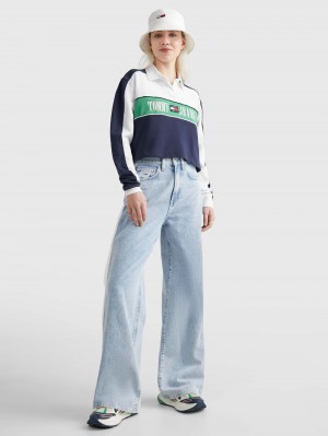 Tommy Hilfiger Colour-Blocked Cropped Rugby Skjorta Dam Marinblå | 621-NPBMSJ