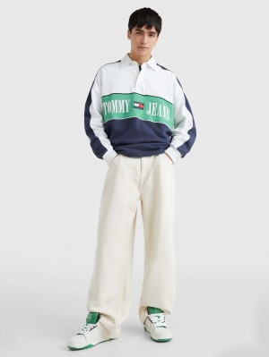 Tommy Hilfiger Colour-Blocked Logo Oversized Rugby Skjorta Herr Marinblå | 213-WRHJDP