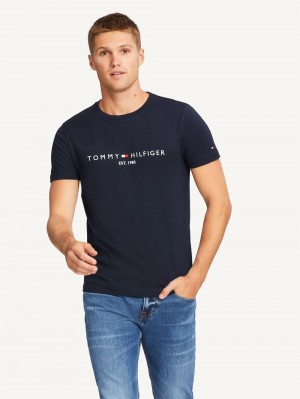 Tommy Hilfiger Core Logo T-shirt Herr Marinblå | 174-HIZWTQ