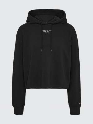 Tommy Hilfiger Crop Essential Logo Hoodie Dam Svarta | 183-TXOFRV