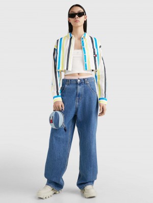 Tommy Hilfiger Cropped Fit Stripe Skjorta Dam Olika Färger | 708-JZYQGB