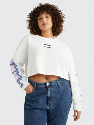 Tommy Hilfiger Curve Cropped Long Sleeve T-shirt Dam Vita | 734-ZJRKQF