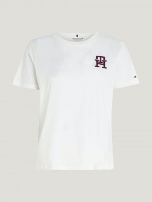 Tommy Hilfiger Curve Monogram Crew Neck T-shirt Dam Vita | 069-PBJQXC