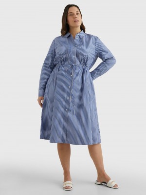 Tommy Hilfiger Curve Stripe Midi Shirt Klänning Dam Blå | 657-BOWPMD