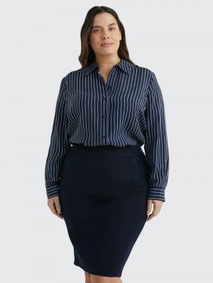 Tommy Hilfiger Curve Stripe Regular Fit Cupro Skjorta Dam Marinblå | 087-EGRWXS