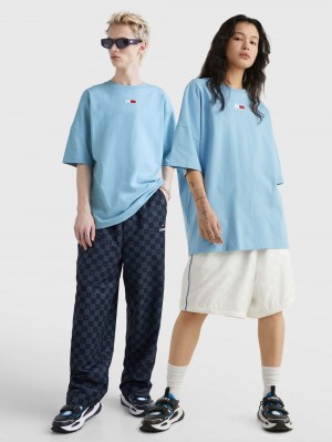 Tommy Hilfiger Dual Gender Split Hem T-shirt Herr Blå | 730-QHKZBI