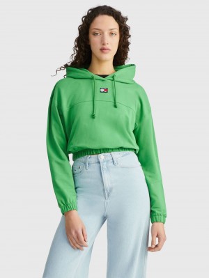 Tommy Hilfiger Elasticated Badge Hoodie Dam Gröna | 971-DAKCTR