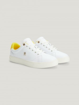 Tommy Hilfiger Elevated Essential Läder Monogram Court Sneakers Dam Vita Gula | 623-INHJOG