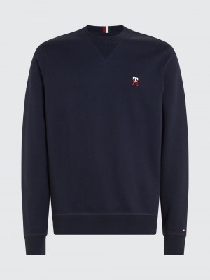 Tommy Hilfiger Embroidered Tröjor Herr Marinblå | 104-BIRNQG