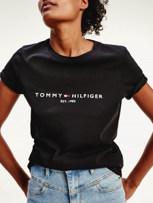 Tommy Hilfiger Essential Crew Neck Logo T-shirt Dam Svarta | 906-NHUTEG