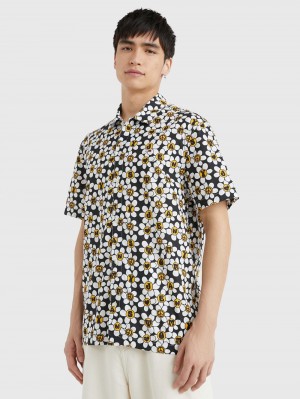 Tommy Hilfiger Floral Klassiska Fit Korta Sleeve Skjorta Herr Olika Färger | 402-LWSJRK