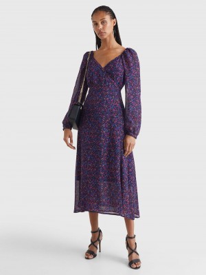 Tommy Hilfiger Floral Midi Wrap Klänning Dam Olika Färger | 692-MBXFDA