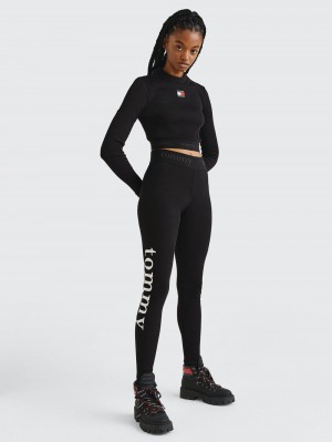 Tommy Hilfiger Full Length Räfflad Leggings Dam Svarta | 760-INYHAX