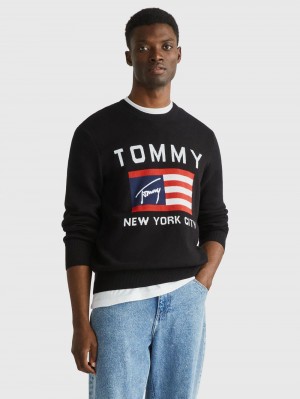 Tommy Hilfiger Gympa Flag Tröjor Herr Svarta | 420-PZTCNY