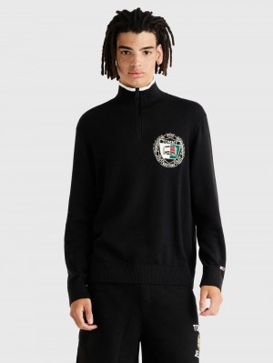 Tommy Hilfiger Half Zip Tröjor Herr Svarta | 519-ZXEAID