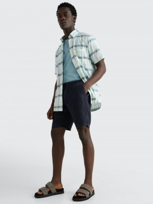 Tommy Hilfiger Harlem Relaxed Fit Linen Shorts Herr Marinblå | 256-OKUASY