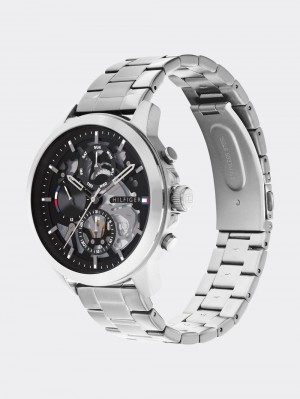 Tommy Hilfiger Henry Stainless Steel Black Dial Klocka Herr Grå | 138-OQCNTZ