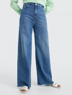 Tommy Hilfiger High Rise Breda Frayed Flare Jeans Dam Blå | 045-SNAIRZ