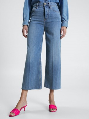 Tommy Hilfiger High Rise Breda Leg Jeans Dam Blå | 983-AVKMOL