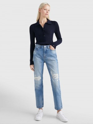 Tommy Hilfiger High Rise Hetero Distressed Jeans Dam Blå | 783-NFOSRI