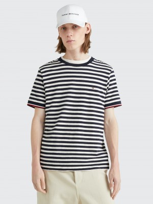 Tommy Hilfiger Horizontal Stripe T-shirt Herr Blå Vita | 410-IDAJQH