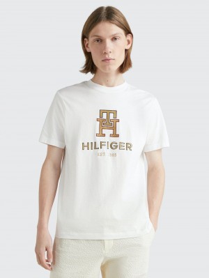 Tommy Hilfiger Icon Golden T-shirt Herr Vita | 085-QSHZJG